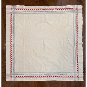 Vintage Weetex MCM Card Table Tablecloth Art Deco Red Blue Made in Holland 51x51